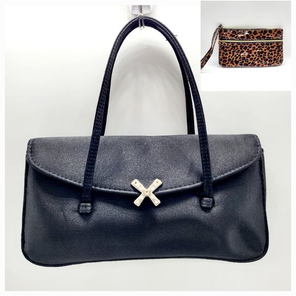 XOXO Rhinestone Little Black Mini Bag Brown Cheetah Animal Print Wristlet Bundle - Picture 1 of 11
